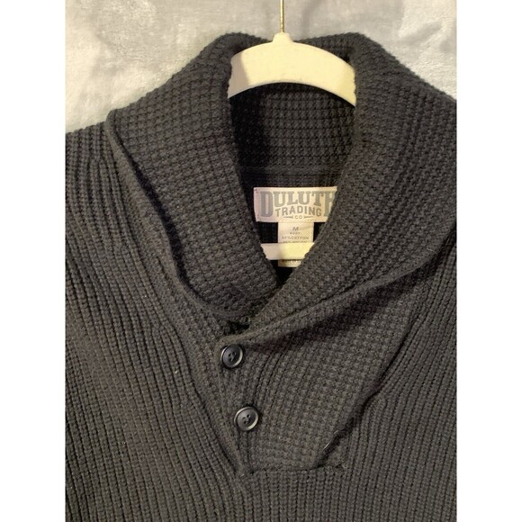 DULUTH‎ TRADING CO Brigadier Shawl Collar Sweater Men Medium Black Elbow Patches - Picture 1 of 9
